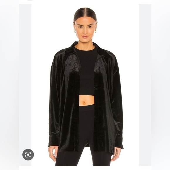 Norma Kamali Tops - Norma Kamali black velvet oversized NK Velcro button shirt size XS Revolve